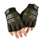 Children half-finger riding gloves, olive green palm and black padded back