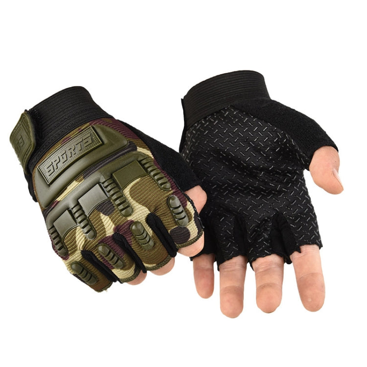 Children half-finger riding gloves, camouflage palm with black textured back