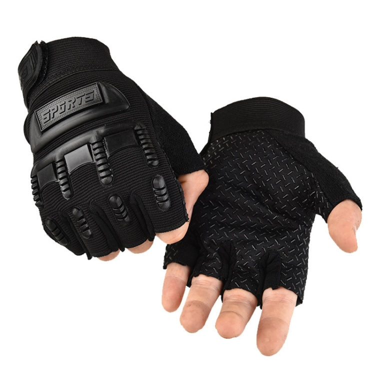 Children half-finger riding gloves, black padded palm and black fingerless back