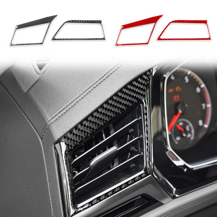 Black carbon-fiber air vent outlet trim sticker installed on dashboard