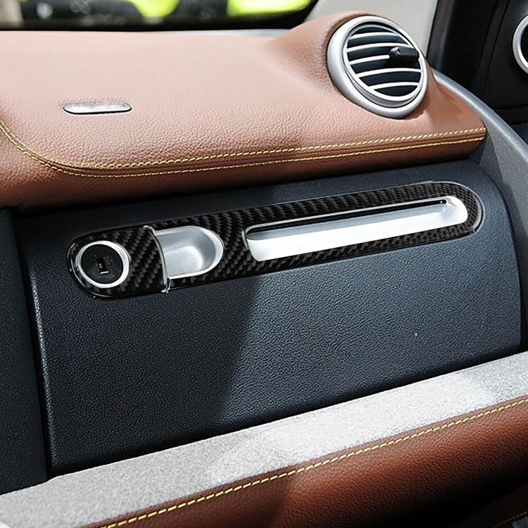 Glove box handle trim stickers, black carbon-fiber look, left-hand drive, 2 pcs