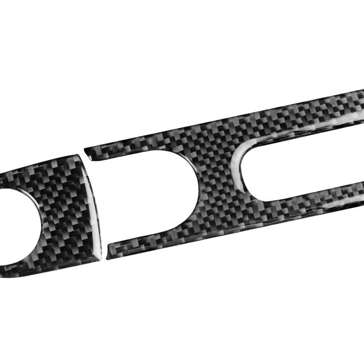 Glove box handle sticker insert, black carbon-fiber weave, curved cutouts