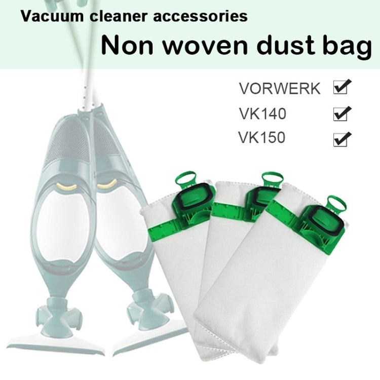 Pack of white nonwoven vacuum dust bags with green adapters for Vorwerk VK140/VK150