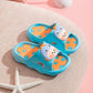 Children's cartoon blue slip-on sandals, cat face straps, orange star-pattern insoles