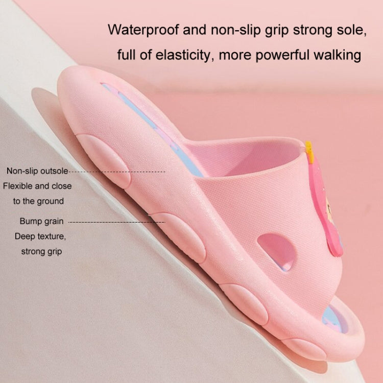 Children's cartoon pink slip-on slippers with blue star-pattern lining and yellow accents