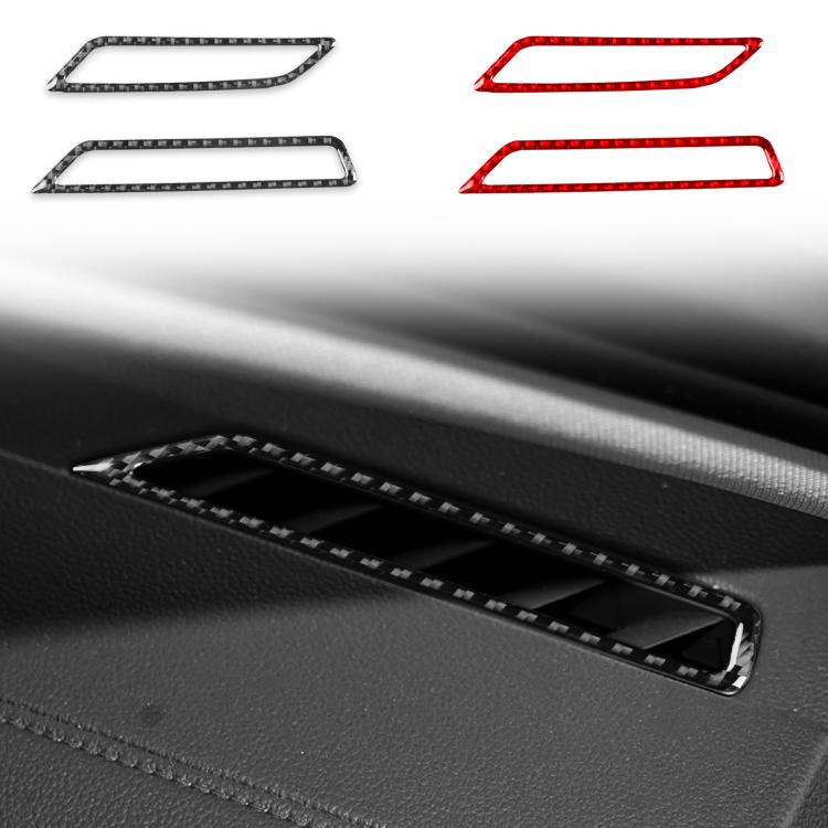 Car dashboard air outlet trim stickers with black and red carbon-fiber accents, 2 pieces