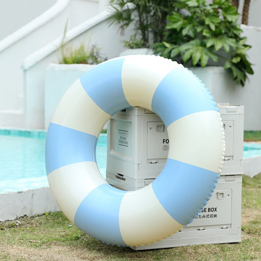 Inflatable child swimming ring, blue and white striped round float with inner hole