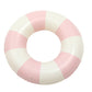 Inflatable child swimming ring, pink and white striped round float with inner hole