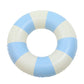 Inflatable child swimming ring, blue and white striped round float, front view