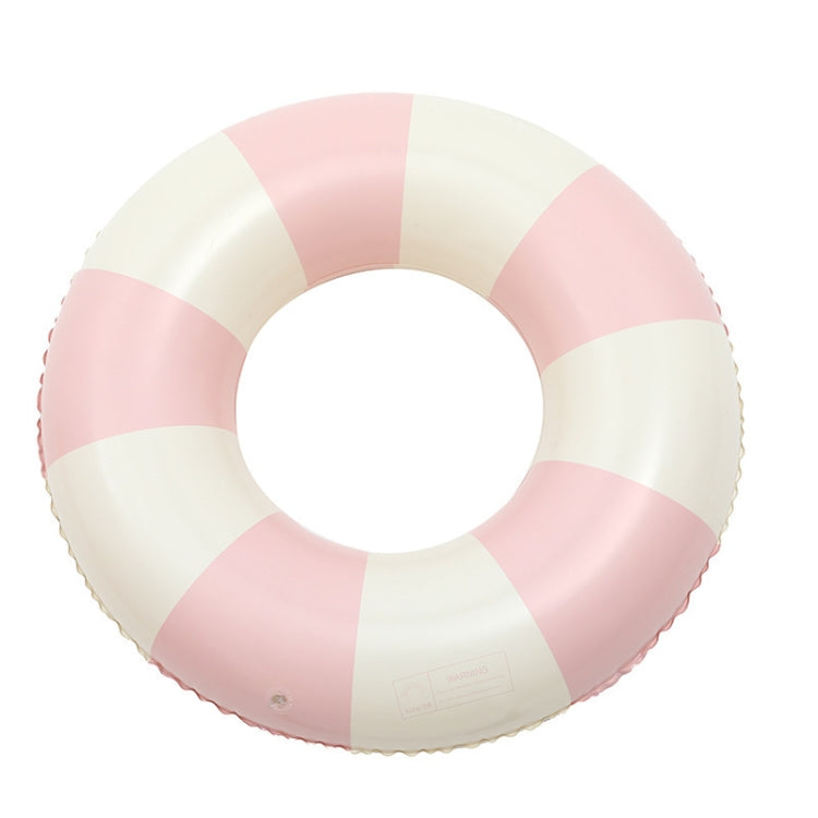 Inflatable child swimming ring, pink and white striped round float, front view