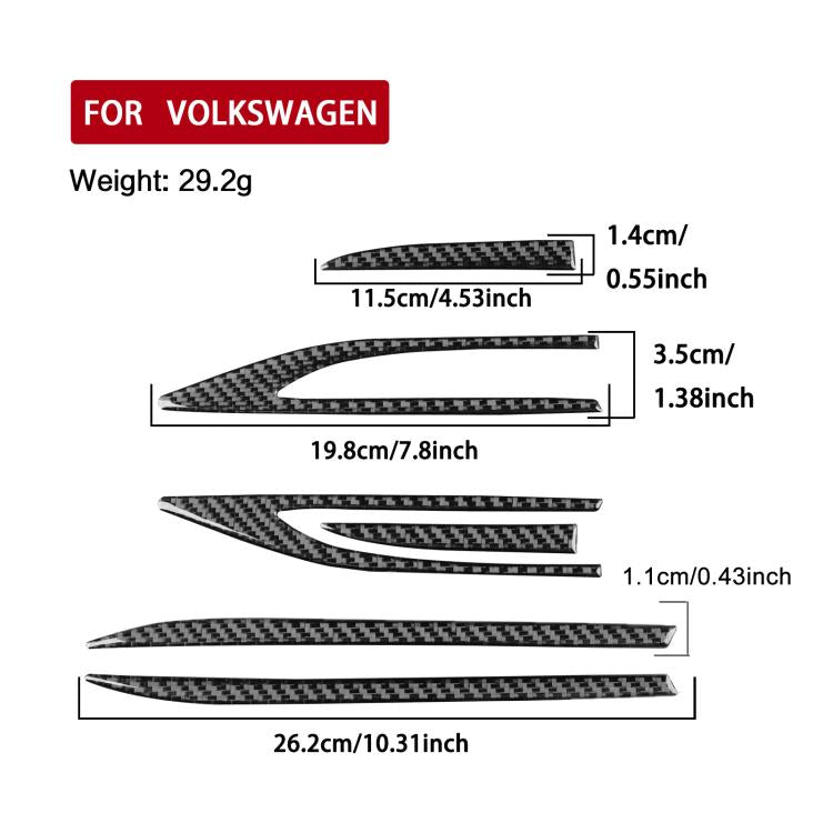 Black carbon-fiber fender stripe stickers with size diagram, 6-piece set