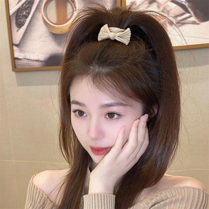 Beige bow hair band, stretch fabric bow hair tie for women