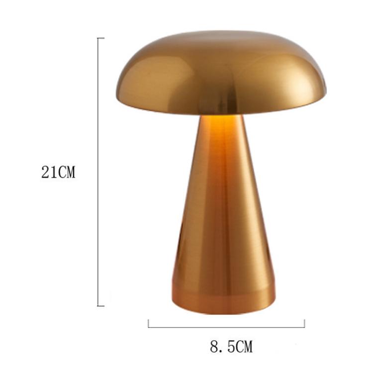Gold mushroom table lamp with dome shade; 21 cm height and 8.5 cm base width