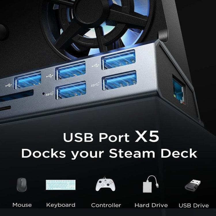 Docking station with stacked USB ports and USB hub layout for peripherals