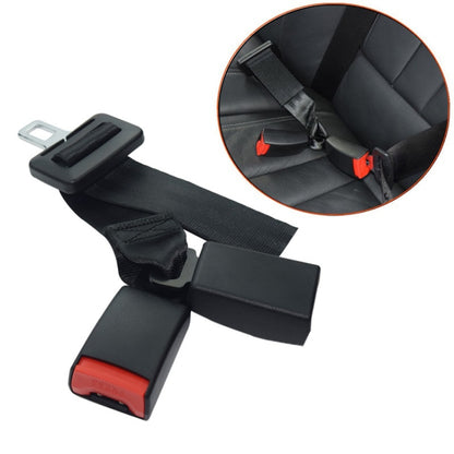 Car seat safety belt connector and extension belt, black with red buckles