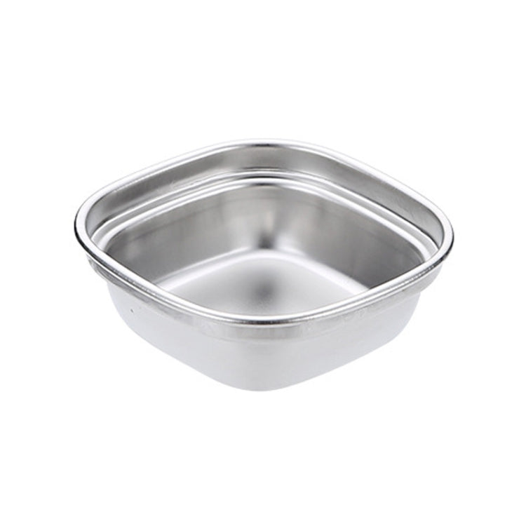 Single silver stainless steel square sauce dish with rounded corners and smooth interior