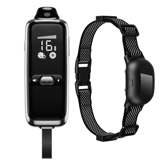 Dog training remote with screen and black mesh receiver collar set