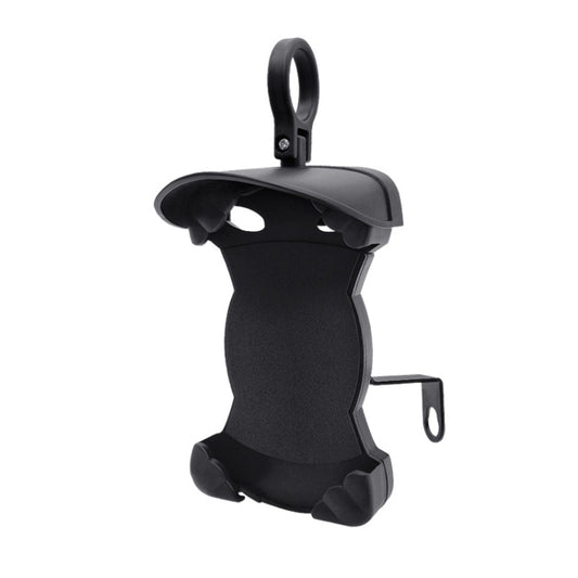 Black motorcycle phone holder with rainproof sunshade visor and adjustable clamp mount