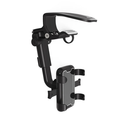 Car sun visor clamp phone holder, black adjustable mount with spring arms