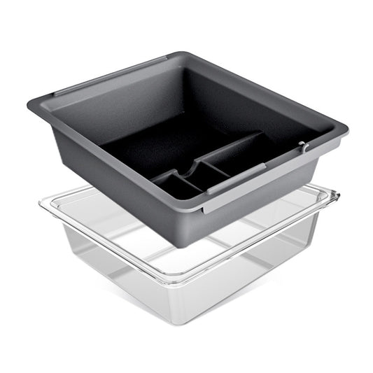 Car center armrest storage box with lid, dark gray, divided compartments
