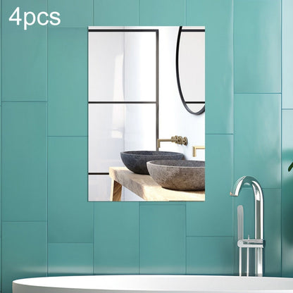 4-piece rectangular acrylic mirror wall stickers with right-angle frames, silver tone
