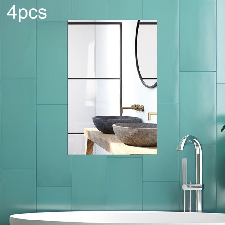 4-piece rectangular acrylic mirror wall stickers with right-angle frames, silver tone