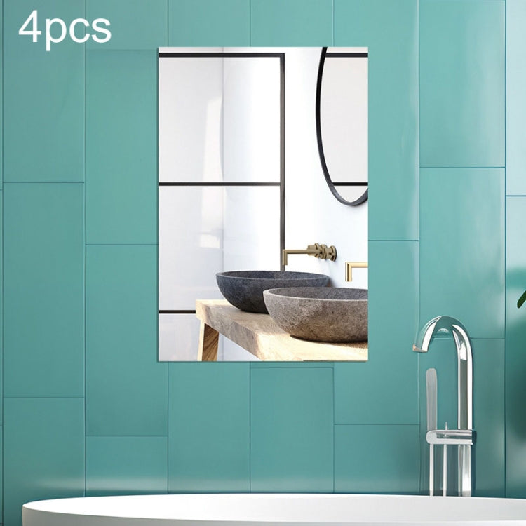 4-piece rectangular acrylic mirror wall stickers with right-angle frames, silver tone
