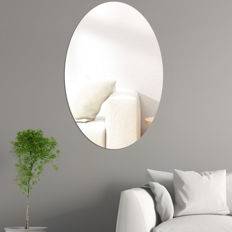 Oval acrylic mirror wall sticker with reflective silver finish and smooth rounded edge