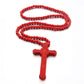 Cross Laser Engraved Wooden Bead Necklace, Red, Black, True Color, Brown