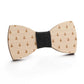 Wooden bow tie with anchor pattern, black fabric center, tan wooden wings