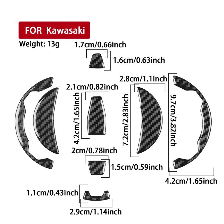 Fuel tank cap sticker set with carbon-fiber style black pieces and sizing layout