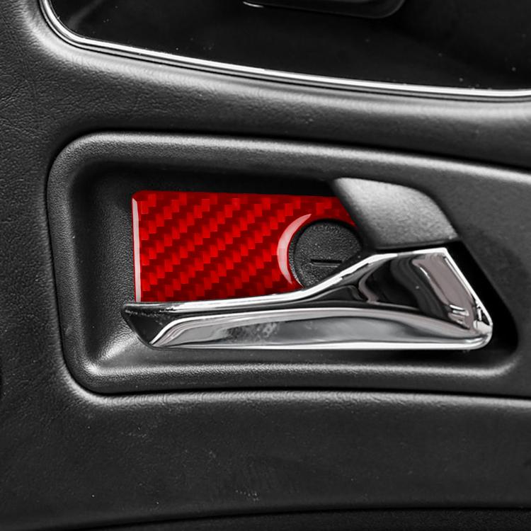 Red carbon fiber style inner door bowl sticker installed on door handle recess