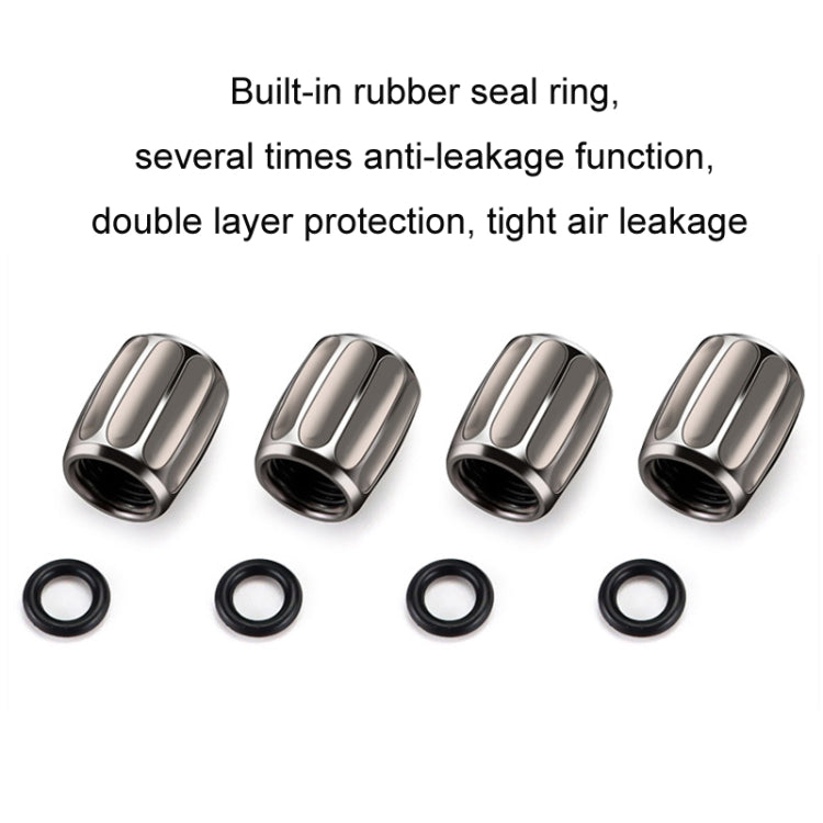Metal anti-theft tire valve caps with rubber seal rings, set of 4