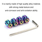 Rainbow iridescent metal anti-theft tire valve caps set of 4 with installation key