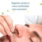 Magnetic nose clip being placed on nose, clear silicone with silver magnetic tips