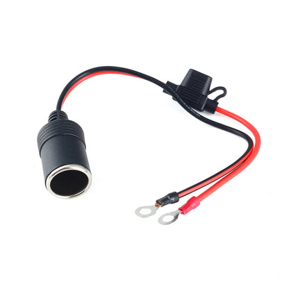 Car cigarette lighter female socket with inline fuse, red/black leads and ring terminals