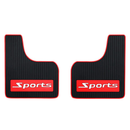 Pair of black car mud flaps with red trim and red Sports logo