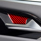 Red carbon-fiber door inner bowl sticker installed on car door panel