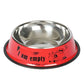 Red anti-tip pet bowl with stainless steel bowl and “I am empty” cat-themed print