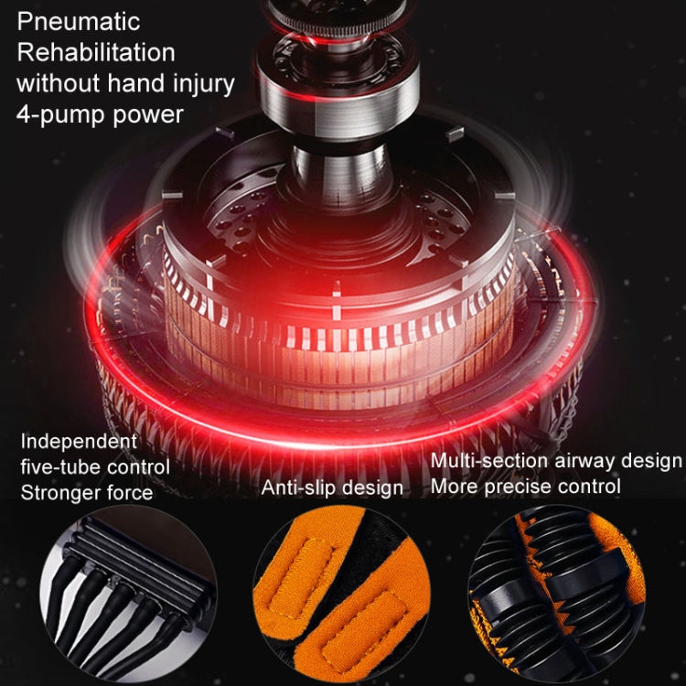 Robotic rehabilitation glove system with red-lit pneumatic power base and glove details