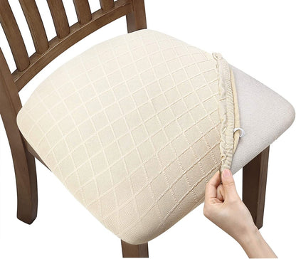 Beige diamond plaid jacquard chair cushion cover with elastic cord opening