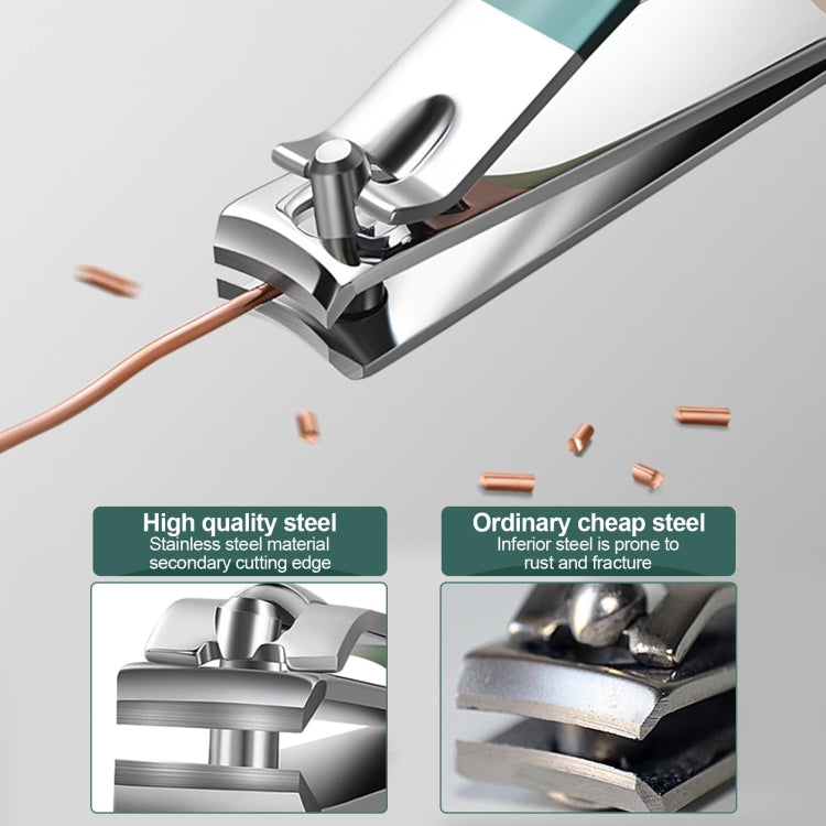 Stainless steel nail clipper with lever-like cutter edge, shown close-up