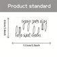 Vinyl mirror sticker set with black cursive text “hello sweet cheeks”, size diagram