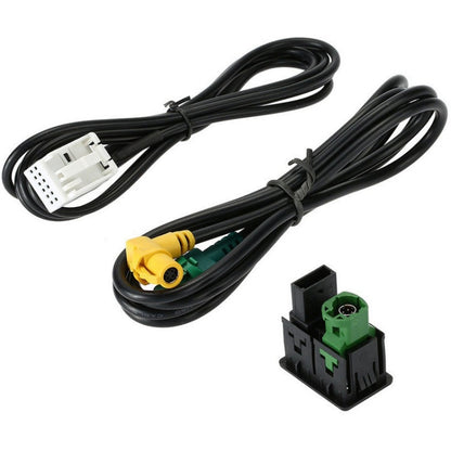 Car audio USB/AUX wiring harness with connector plugs and cable leads