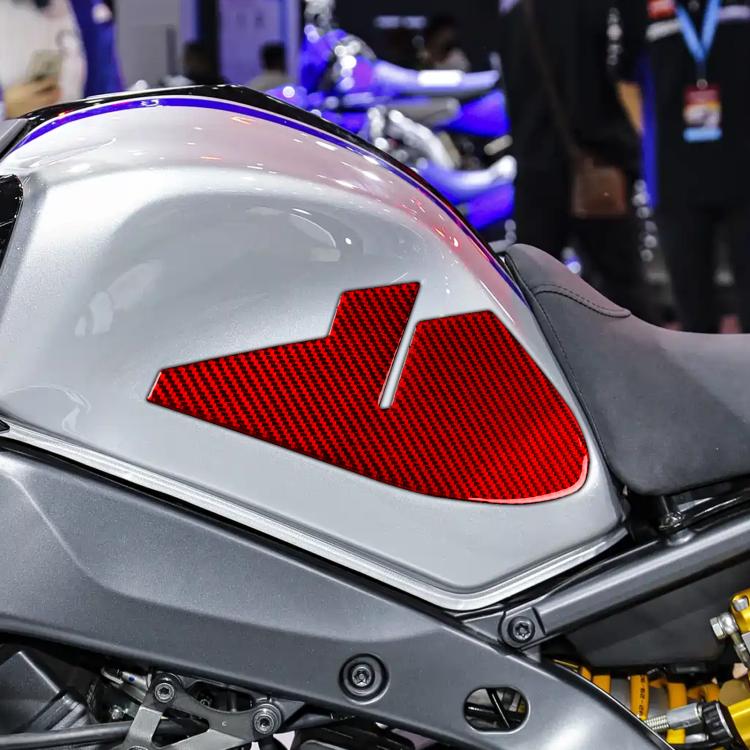 Fuel tank stickers set, red carbon-fiber pattern with silver arrow accents