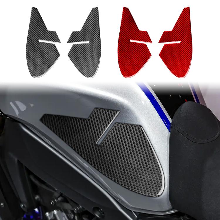 Fuel tank stickers set, black and red carbon-fiber panels with silver arrow detail