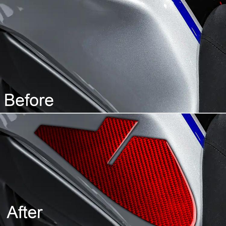 Fuel tank stickers set shown applied: red carbon-fiber panel with silver arrow accents