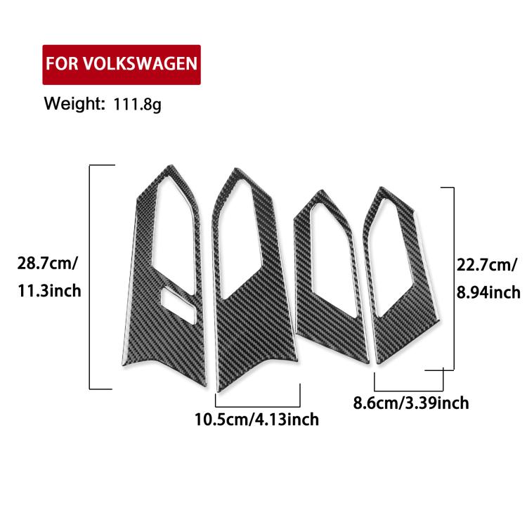 Set of 4 carbon-fiber look door handle trim stickers, black, measured set.