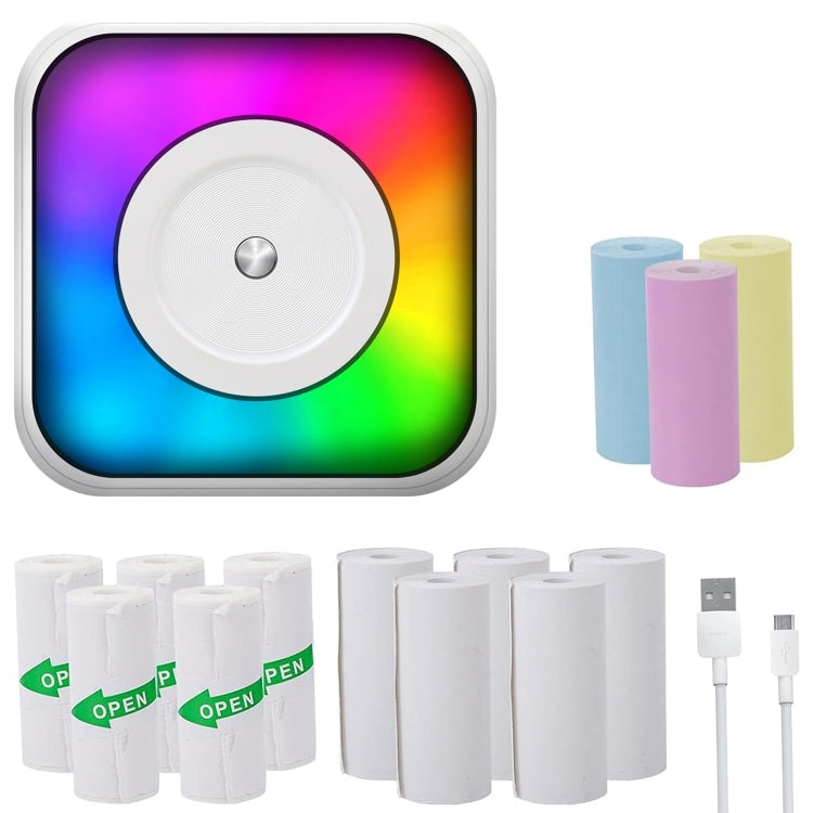 Portable mini Bluetooth label printer with RGB light display and pastel paper rolls