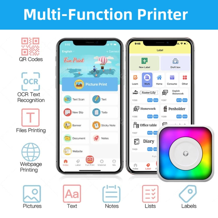 Portable mini Bluetooth label printer with smartphone app for printing labels